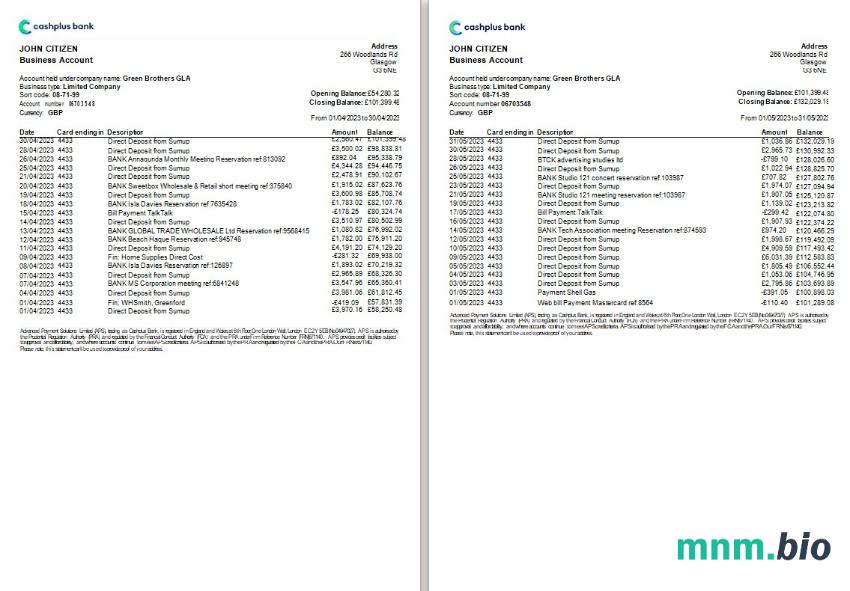 Wyciąg bankowy Bitwala w Wielkiej Brytanii, szablon Word i PDF
